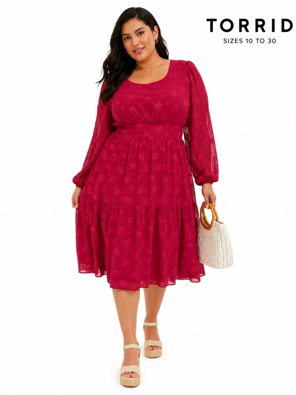 TORRID Magenta Star Print Midi Dress